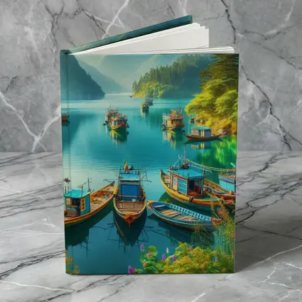 Colorful Fishing Boats Turquoise Mountain Lake