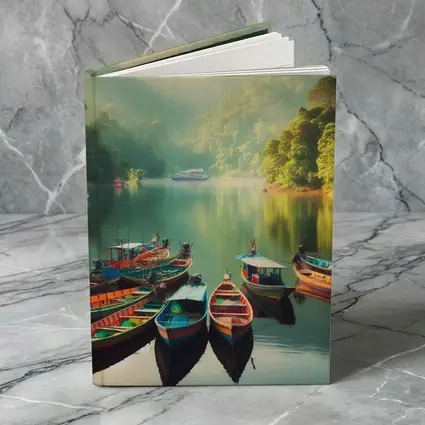 Colorful Boats on Misty Mountain Lake
