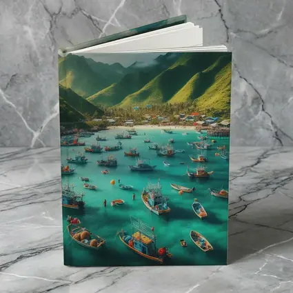 Fishing Boats Turquoise Bay Green Mountains
