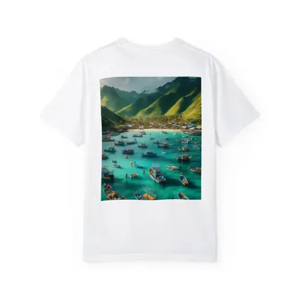 Fishing Boats Turquoise Bay Green Mountains