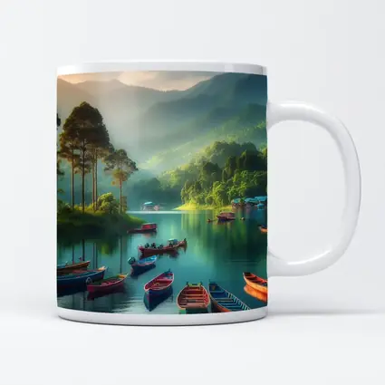 Colorful Boats on Calm Mountain Lake
