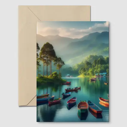 Colorful Boats on Calm Mountain Lake