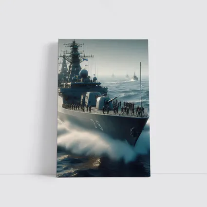Navy Warship Fleet Sailing Rough Ocean Waves