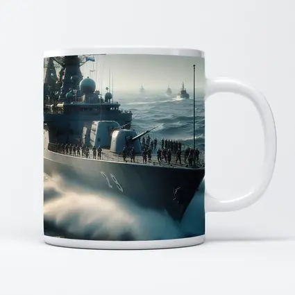 Navy Warship Fleet Sailing Rough Ocean Waves