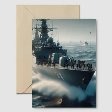 Navy Warship Fleet Sailing Rough Ocean Waves