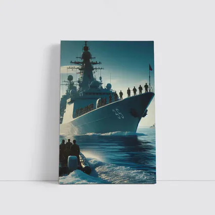 Navy Warship at Sea with Sailors