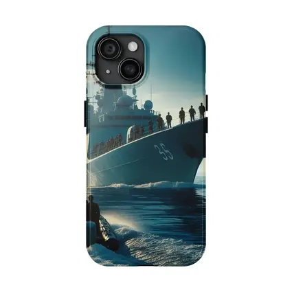 Navy Warship at Sea with Sailors
