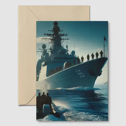 Navy Warship at Sea with Sailors