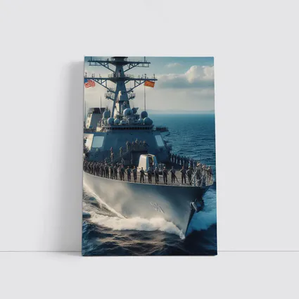 US Navy Destroyer Warship Sailing Open Ocean