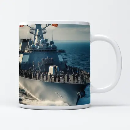 US Navy Destroyer Warship Sailing Open Ocean
