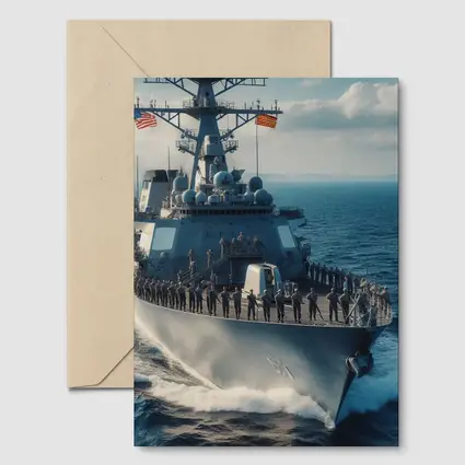 US Navy Destroyer Warship Sailing Open Ocean