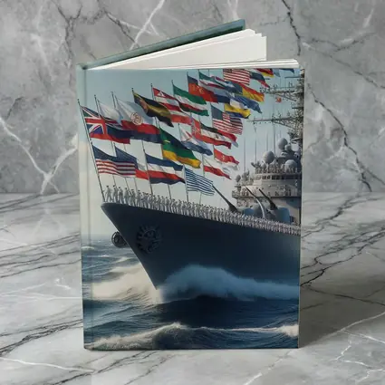 Navy Warship Sailing With International Flags