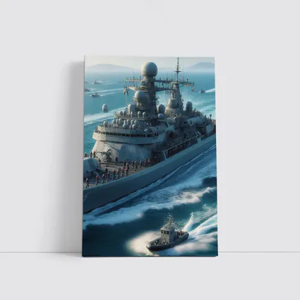 Navy Warship Sailing Blue Ocean Waters