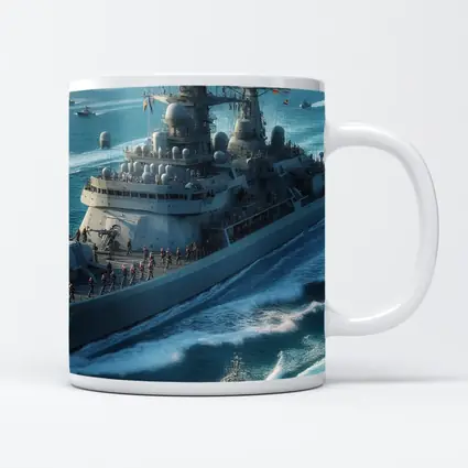 Navy Warship Sailing Blue Ocean Waters