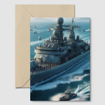 Navy Warship Sailing Blue Ocean Waters