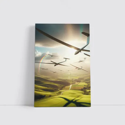 Gliders Soaring Over Green Rolling Hills