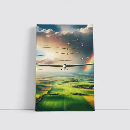 Gliders Flying Over Green Fields Rainbow