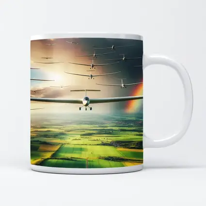 Gliders Flying Over Green Fields Rainbow
