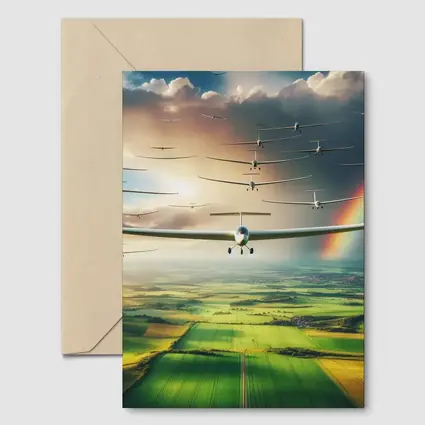 Gliders Flying Over Green Fields Rainbow