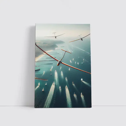 Gliders Soaring Over Coastal Sailboat Race