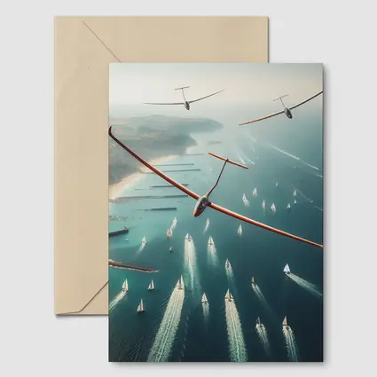 Gliders Soaring Over Coastal Sailboat Race