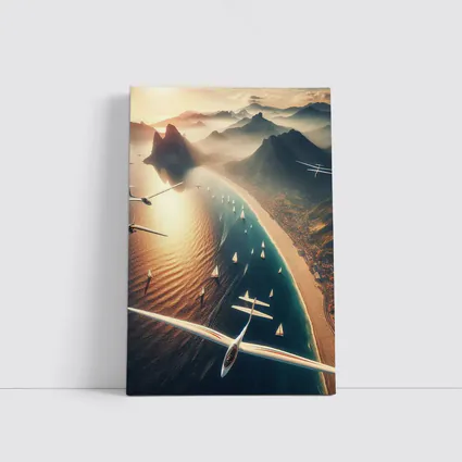 Gliders Flying Over Coastal Mountain Landscape