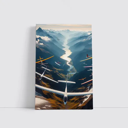 Gliders Soaring Over Mountain Valley River