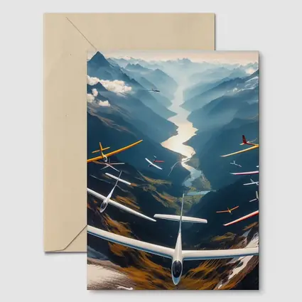 Gliders Soaring Over Mountain Valley River