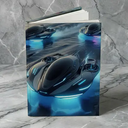 Futuristic Hovercrafts Racing Over Water Surface