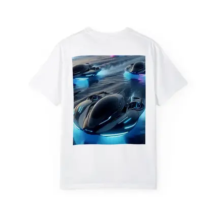 Futuristic Hovercrafts Racing Over Water Surface