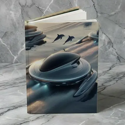 Futuristic Pods Dolphins Golden Ocean Sunset
