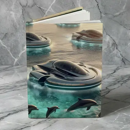 Futuristic Hovercrafts Flying Over Turquoise Ocean
