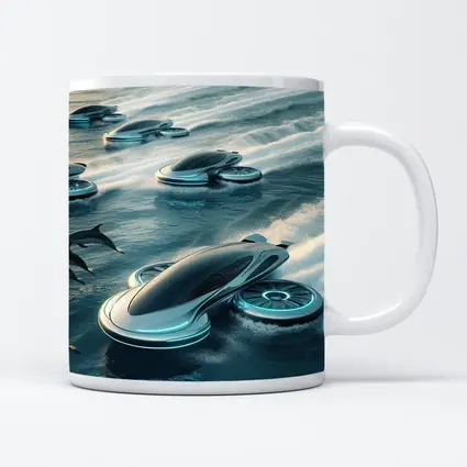 Futuristic Hover Vehicles Racing Over Ocean