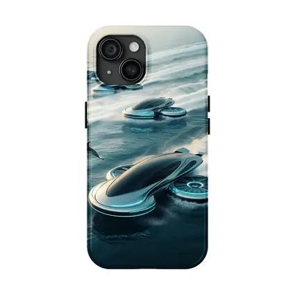 Futuristic Hover Vehicles Racing Over Ocean