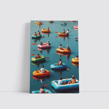 Colorful Inflatable Boats on Calm Water