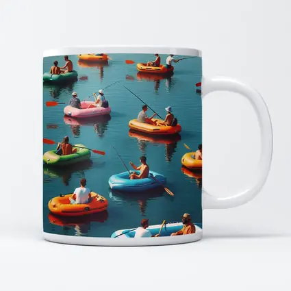 Colorful Inflatable Boats on Calm Water