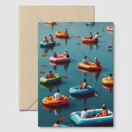 Colorful Inflatable Boats on Calm Water