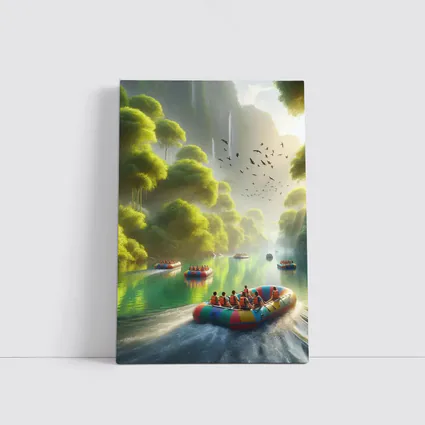 River Rafting Adventure Lush Tropical Waterfall