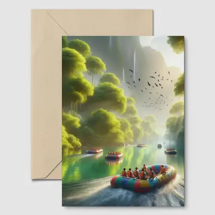 River Rafting Adventure Lush Tropical Waterfall