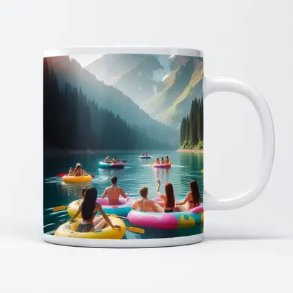 Friends Floating on Mountain Lake Summer