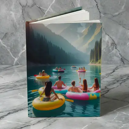Friends Floating on Mountain Lake Summer
