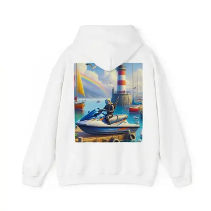 Jet Ski Rider Lighthouse Harbor Rainbow Scene