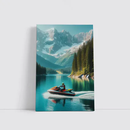 Jet Ski Rider on Turquoise Mountain Lake