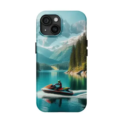 Jet Ski Rider on Turquoise Mountain Lake
