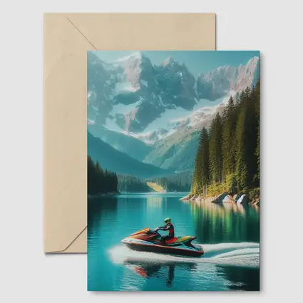 Jet Ski Rider on Turquoise Mountain Lake