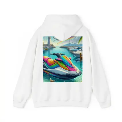 Rainbow Jet Ski Tropical Harbor Scene Art