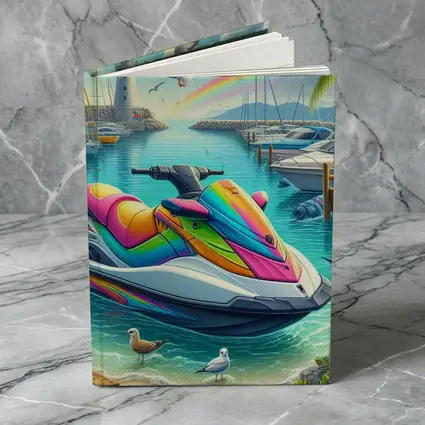 Rainbow Jet Ski Tropical Harbor Scene Art