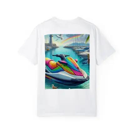 Rainbow Jet Ski Tropical Harbor Scene Art