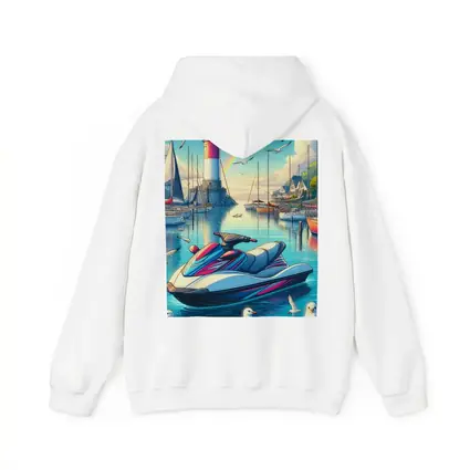Jet Ski Harbor Lighthouse Rainbow Cartoon Art