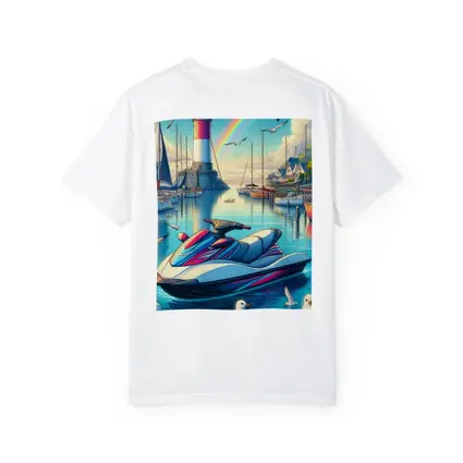 Jet Ski Harbor Lighthouse Rainbow Cartoon Art